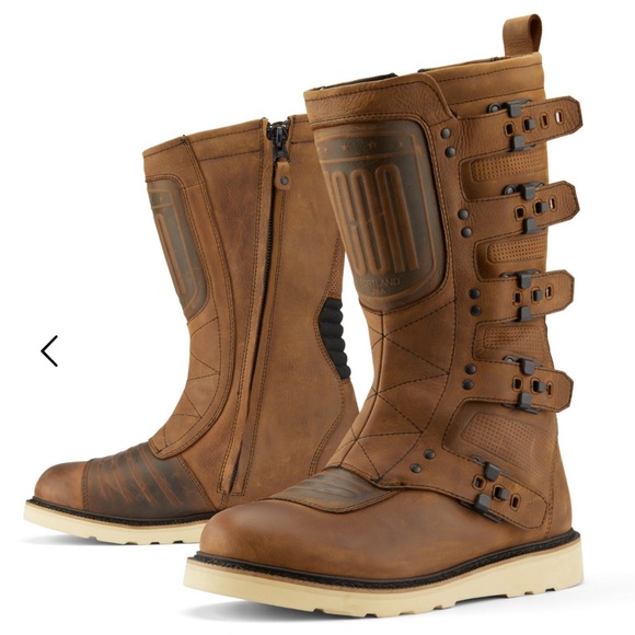 ICON Men's Tan Leather Riding Boots - Picture 1 of 5